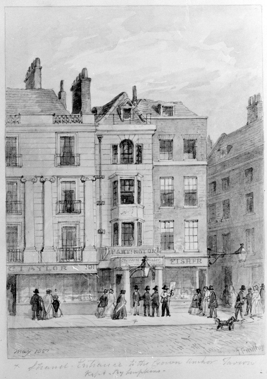 Gammel inngang til Crown and Anchor Tavern, 1851 av English School
