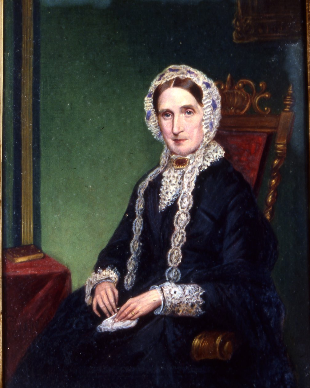 Old Lady in Widows Weeds, ca. 1850 (olje på lerret) av English School