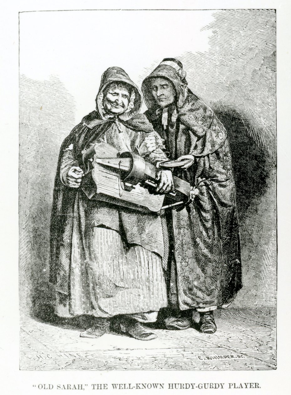Gamle Sarah Den velkjente Hurdy-Gurdy-spilleren, ca. 1840 av English School