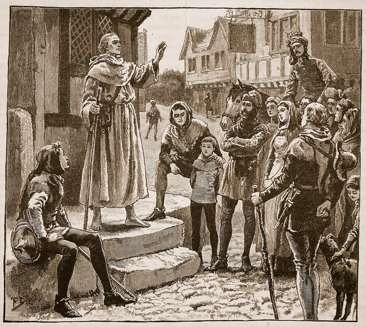 En av Williams fattige prester som forkynner for folket, illustrasjon fra Cassells Illustrated History of England (sepiafoto) av English School