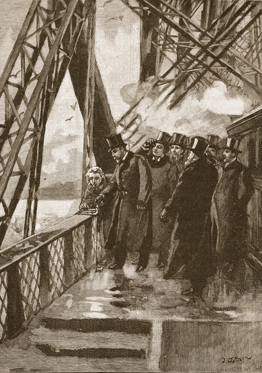 Åpning av Forth Bridge av Prince of Wales, 4. mars 1890, illustrasjon fra Cassells Illustrated History of England (sepia-foto) av English School