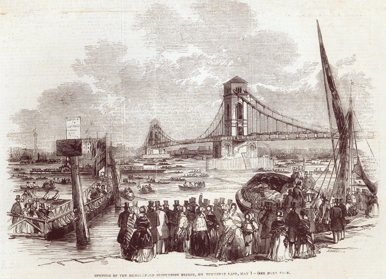 Åpning av Hungerford Suspension Bridge, fra 
