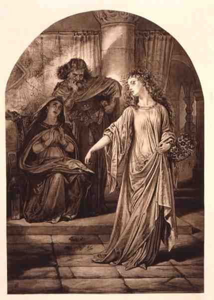 Ophelia, i Hamlet av William Shakespeare (1564-1616) (gravering) av English School
