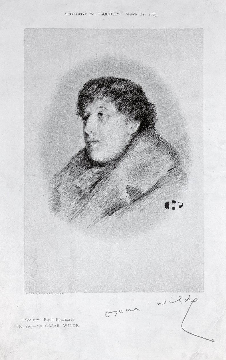 Oscar Wilde (1854-1900) et Bijou-portrett, fra Society av English School
