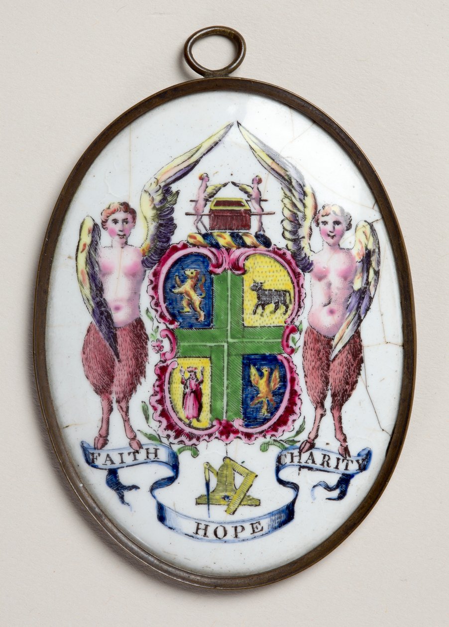 Oval plakett som viser frimurermerket (emalje) av English School
