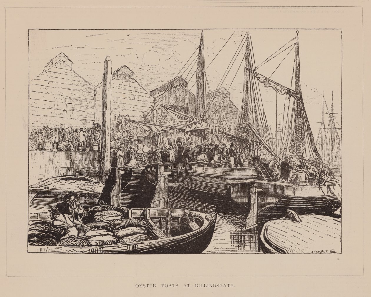 Østersbåter ved Billingsgate (gravering) av English School