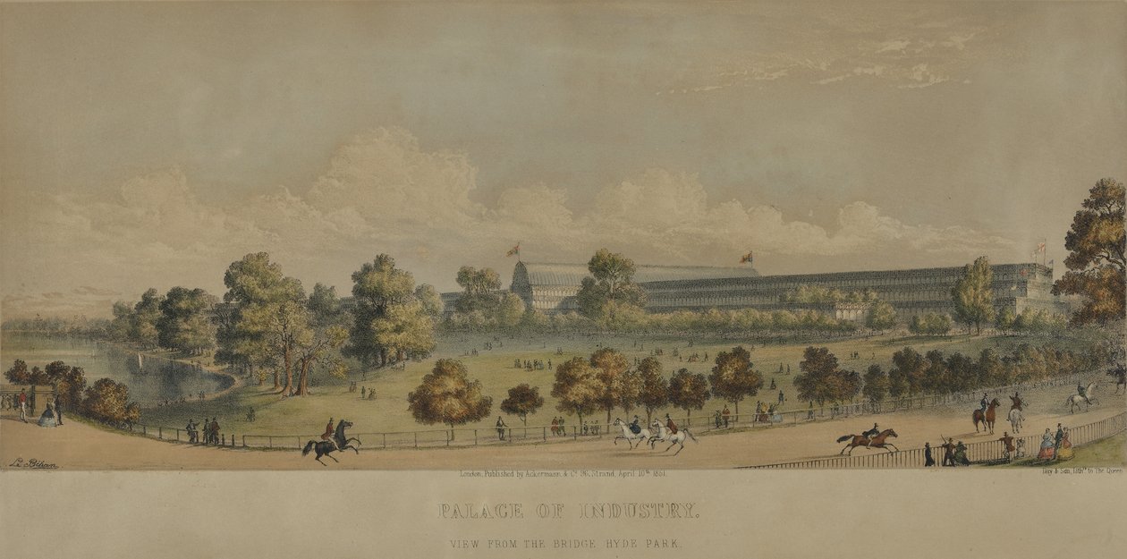 Industripalasset; Utsikt fra broen, Hyde Park, 1851 av English School
