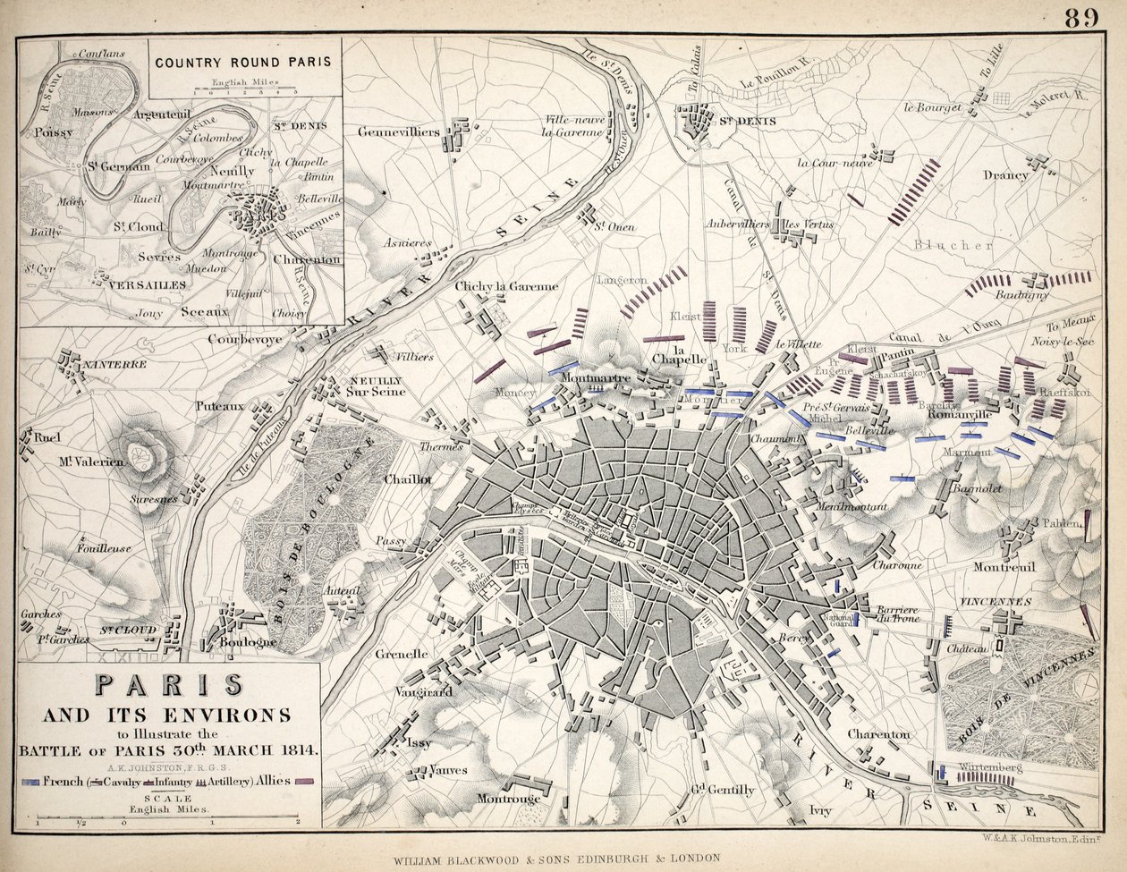 Paris og omegn, for å illustrere slaget ved Paris, 30. mars 1814 av English School