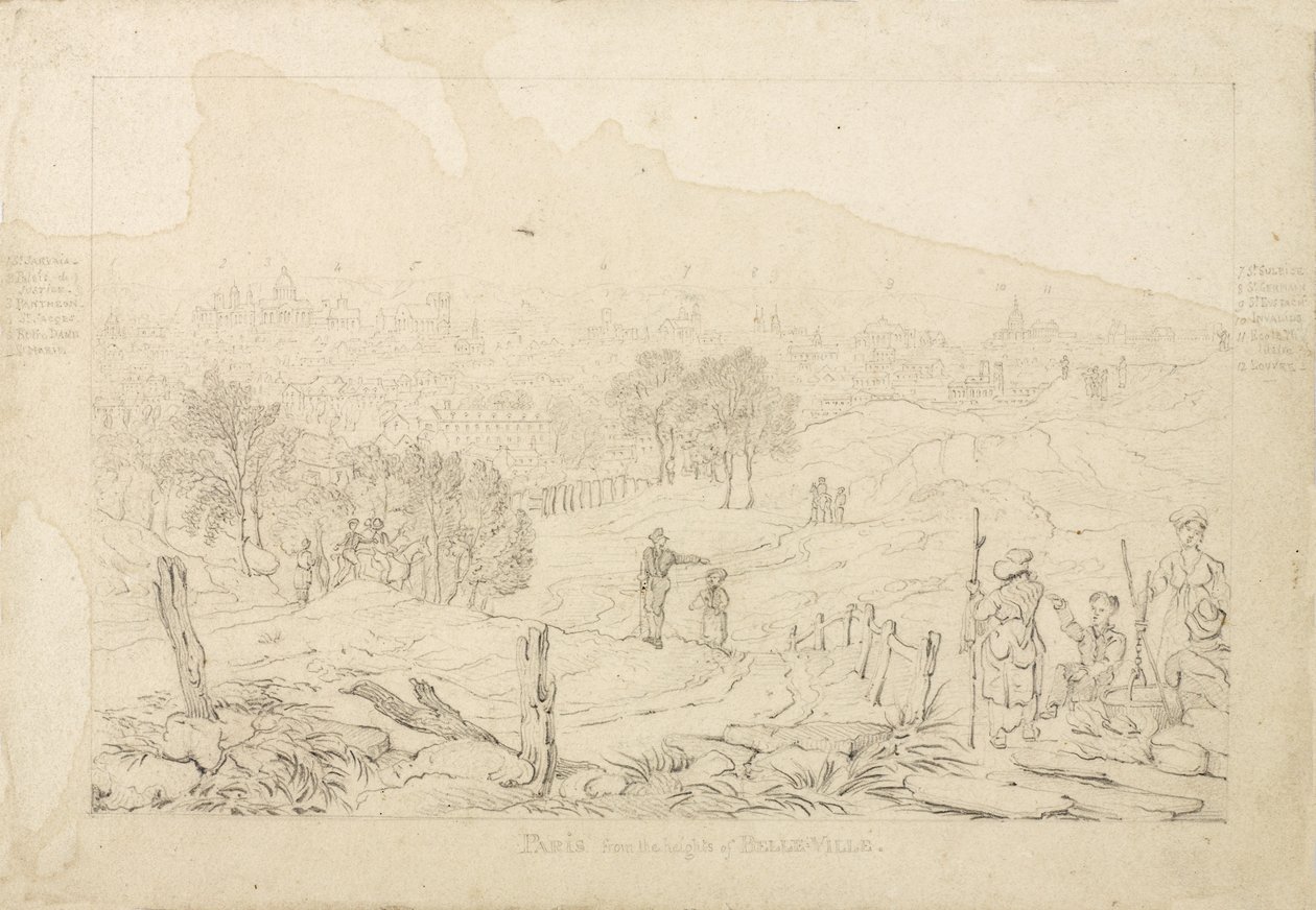 Paris fra høyden av Belle Ville, 1815 av English School