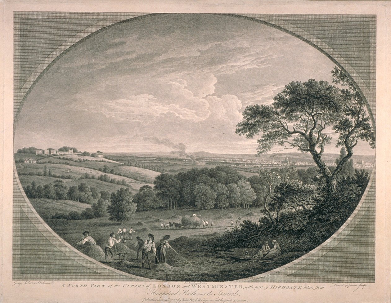 Pastoral utsikt over byene i Westminster med en del av Highgate, 1780 av English School