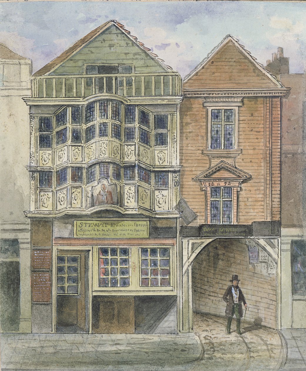 Paul Pindars hus, Bishopsgate (håndfarget gravering) av English School