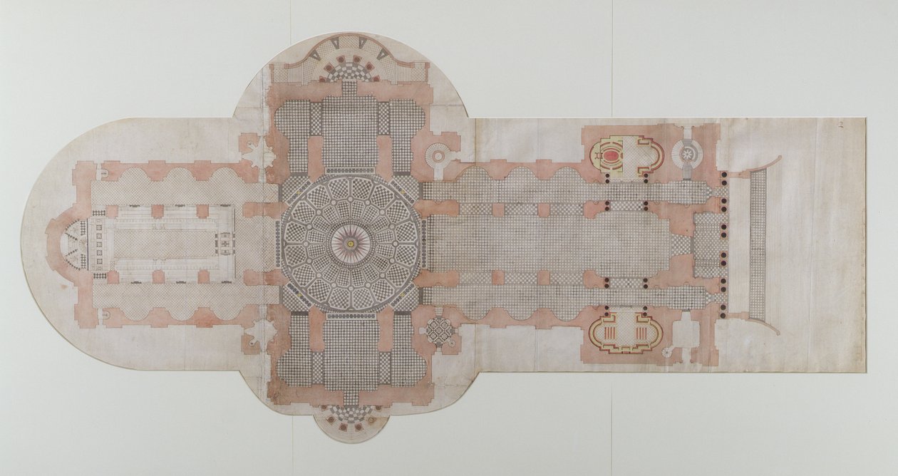 Asfalteringsplan for St. Pauls Cathedral, som utført, ca. 1710 (penn- og blekkvask på papir) av English School