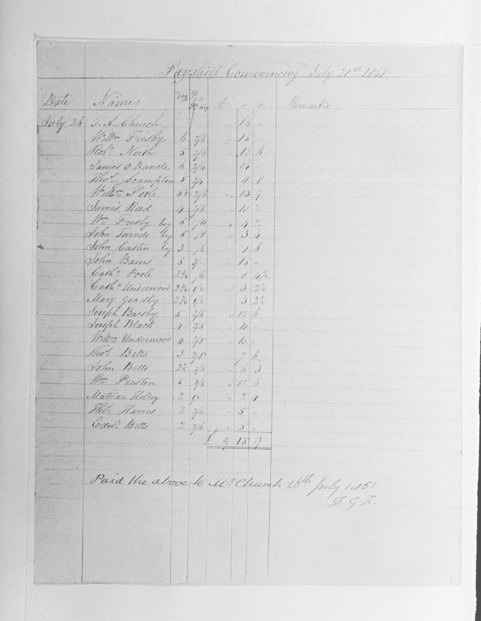 Lønnsseddel, 1851 av English School