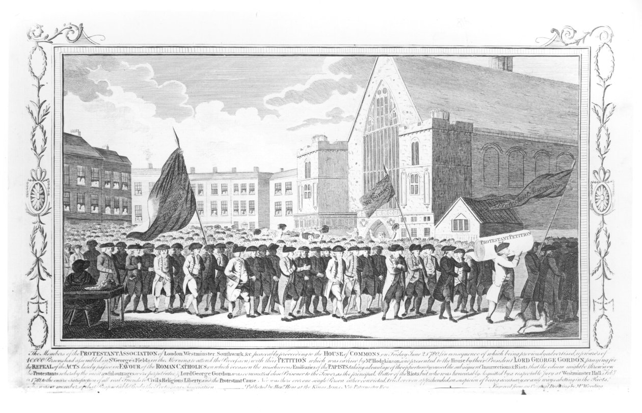 Fredelig prosesjon av medlemmene av den protestantiske foreningen til Underhuset fredag 2. juni 1780 av English School
