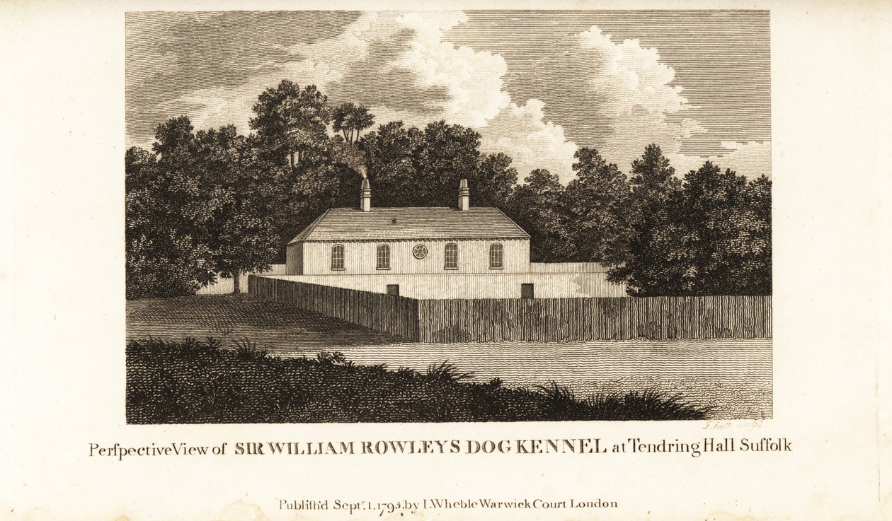 Perspektivvisning av Sir William Rowleys hundekennel ved Tendring Hall Suffolk av English School