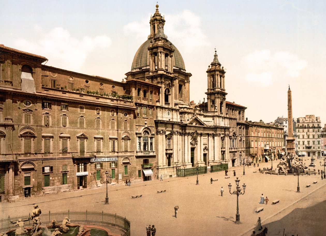 Piazza Navona, Roma (håndfarget bilde) av English School