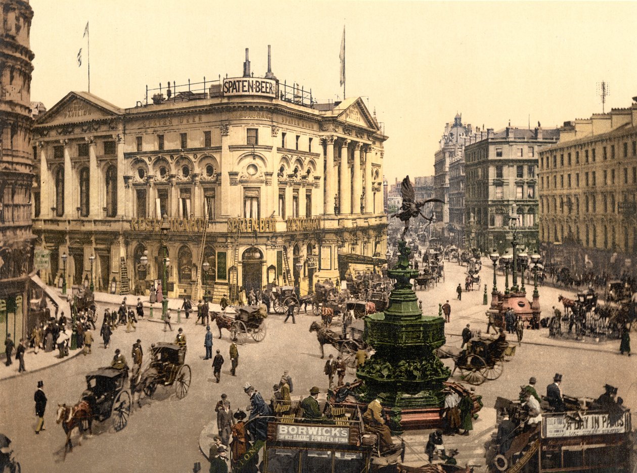 Piccadilly Circus, London (håndfarget bilde) av English School