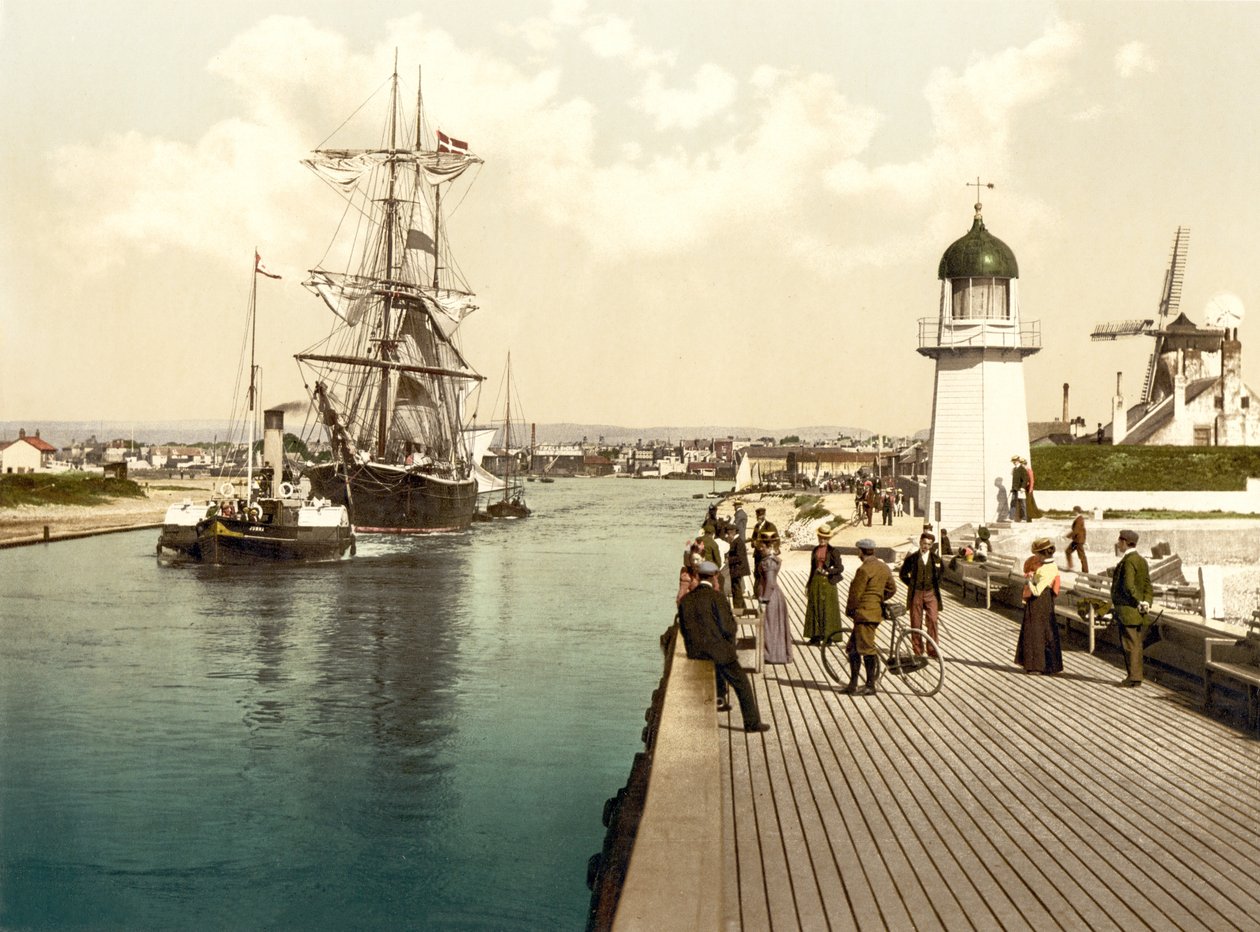 Pier og havn, Littlehampton (håndfarget bilde) av English School