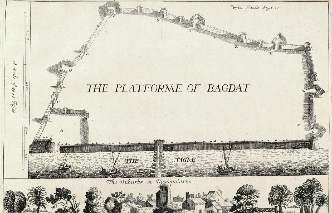 Plan of Bagdad, fra en engelsk oversettelse av Les Six Voyages de J.B. Tavernier av English School