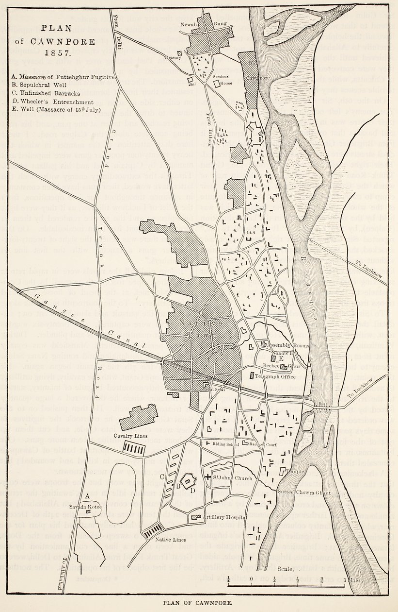 Plan of Cawnpore 1857, fra Cassells Illustrated History of England av English School