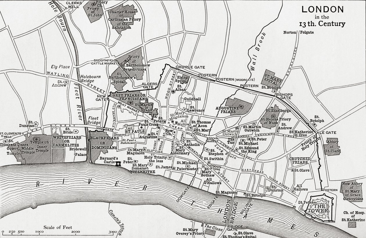 Plan of London på 1200-tallet, fra 