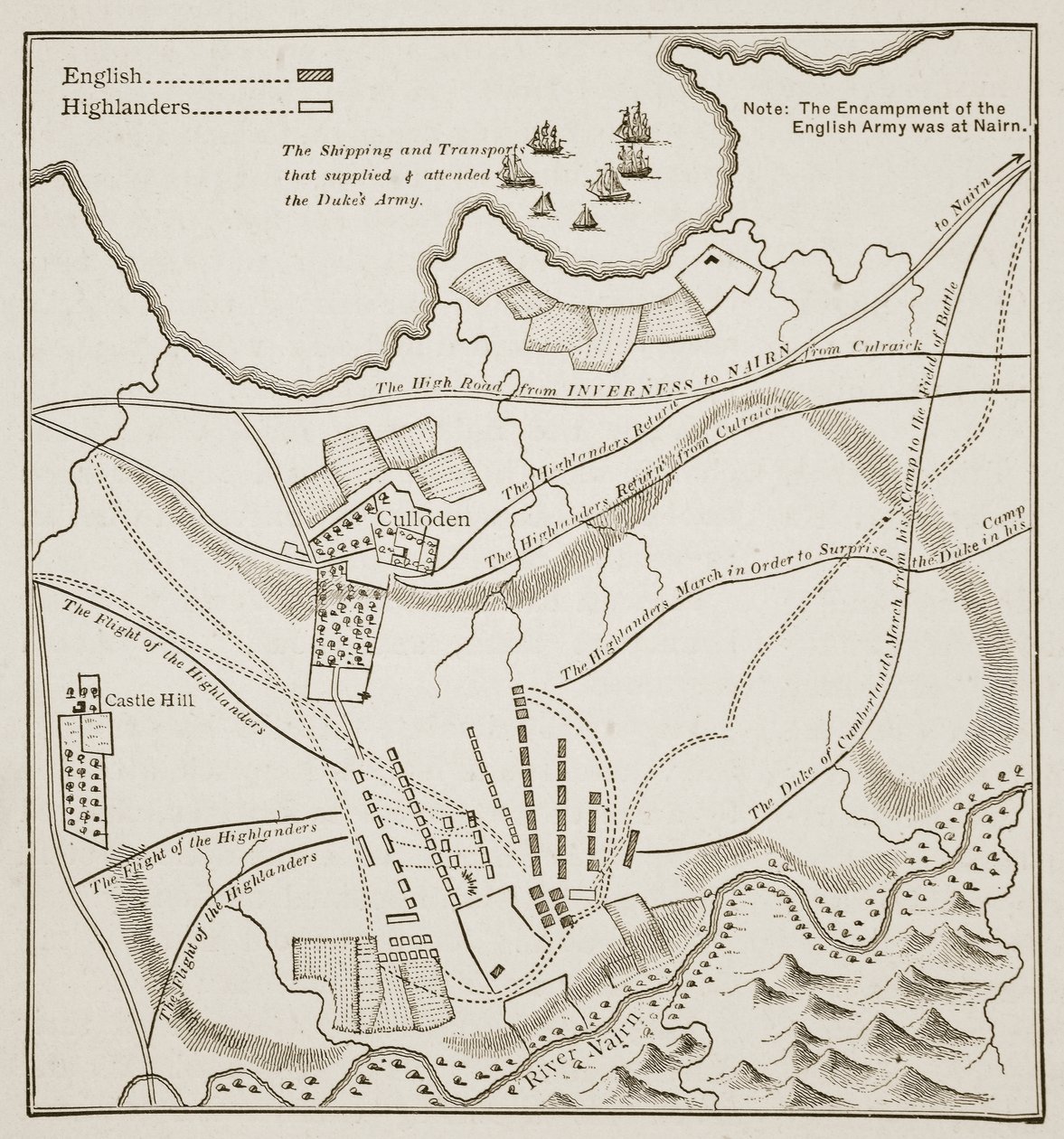 Plan for slaget ved Culloden, 16. april 1746 av English School