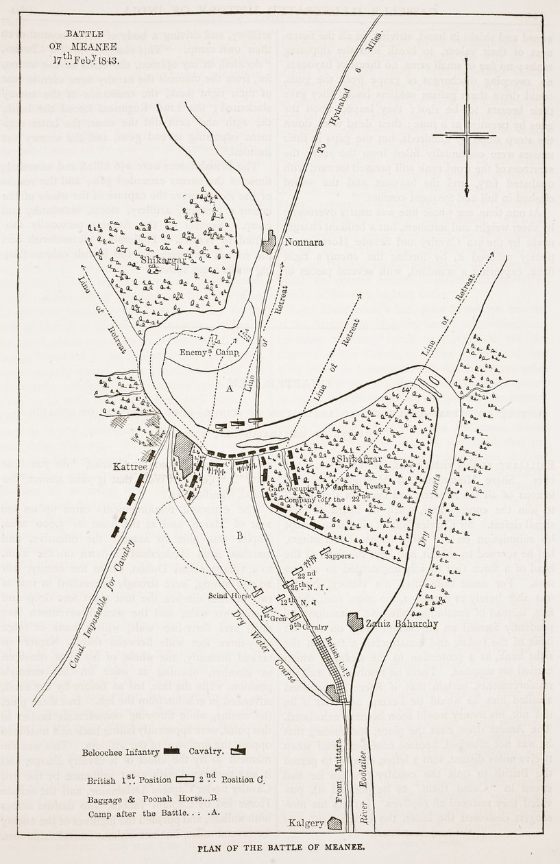 Plan for slaget ved Meeanee, illustrasjon fra Cassells Illustrated History of England av English School