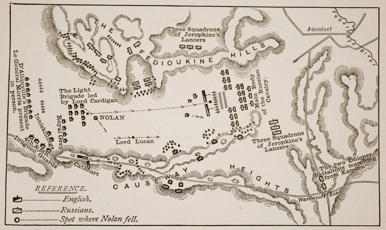 Plan for anklagen for den lette brigaden ved Balaclava, 25. oktober 1854 av English School