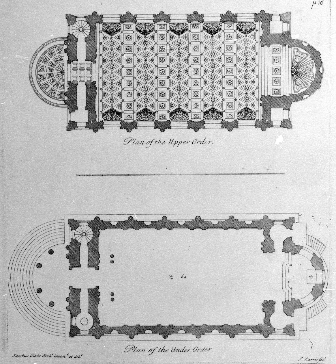 Plan of the Upper and the Lower Orders of St. Marys Le Strand, Westminster, 1720 av English School