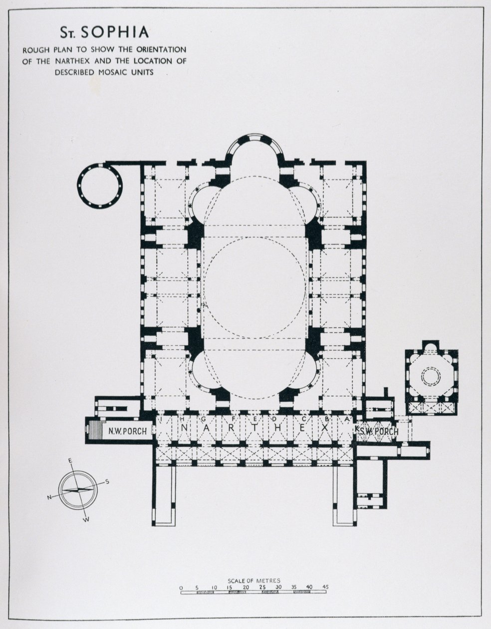 Planlegg å vise orienteringen til narthexen og beskrevne mosaikkenheter, fra The Mosaics of Haghia Sophia at Istambul av Thomas Whittemore av English School