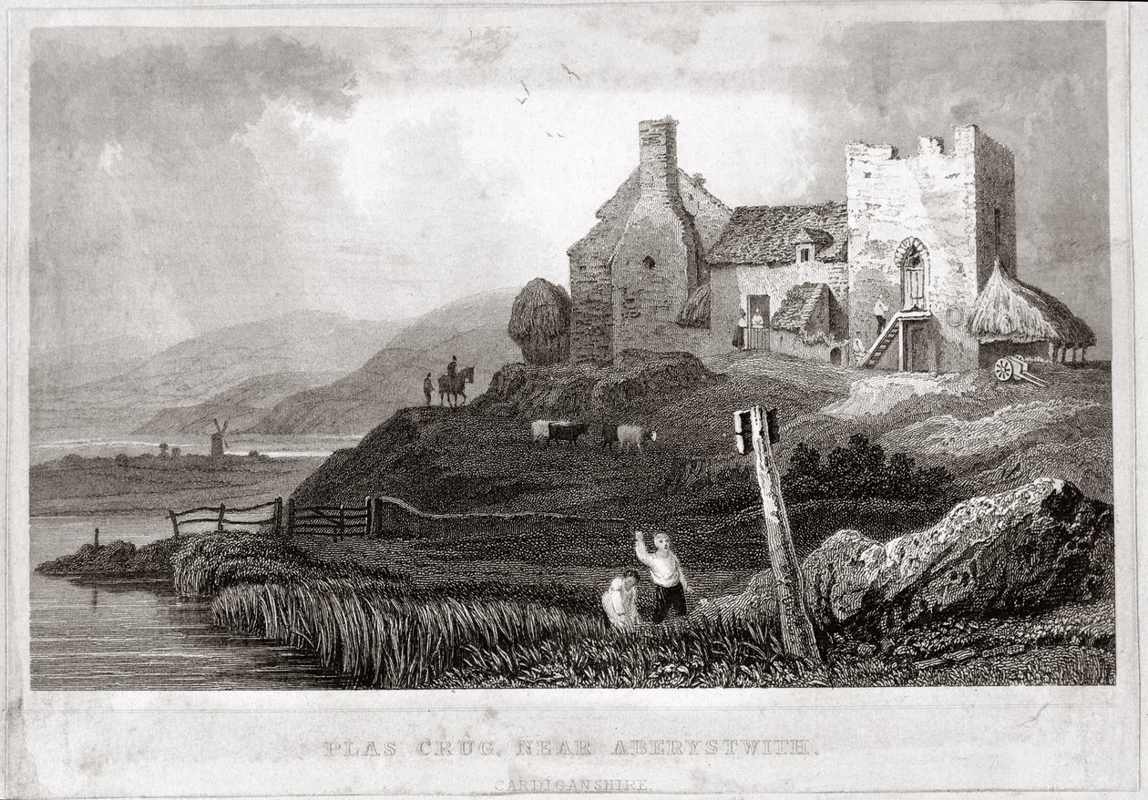 Plas Crug, nær Aberystwyth, Cardiganshire (etsing) av English School