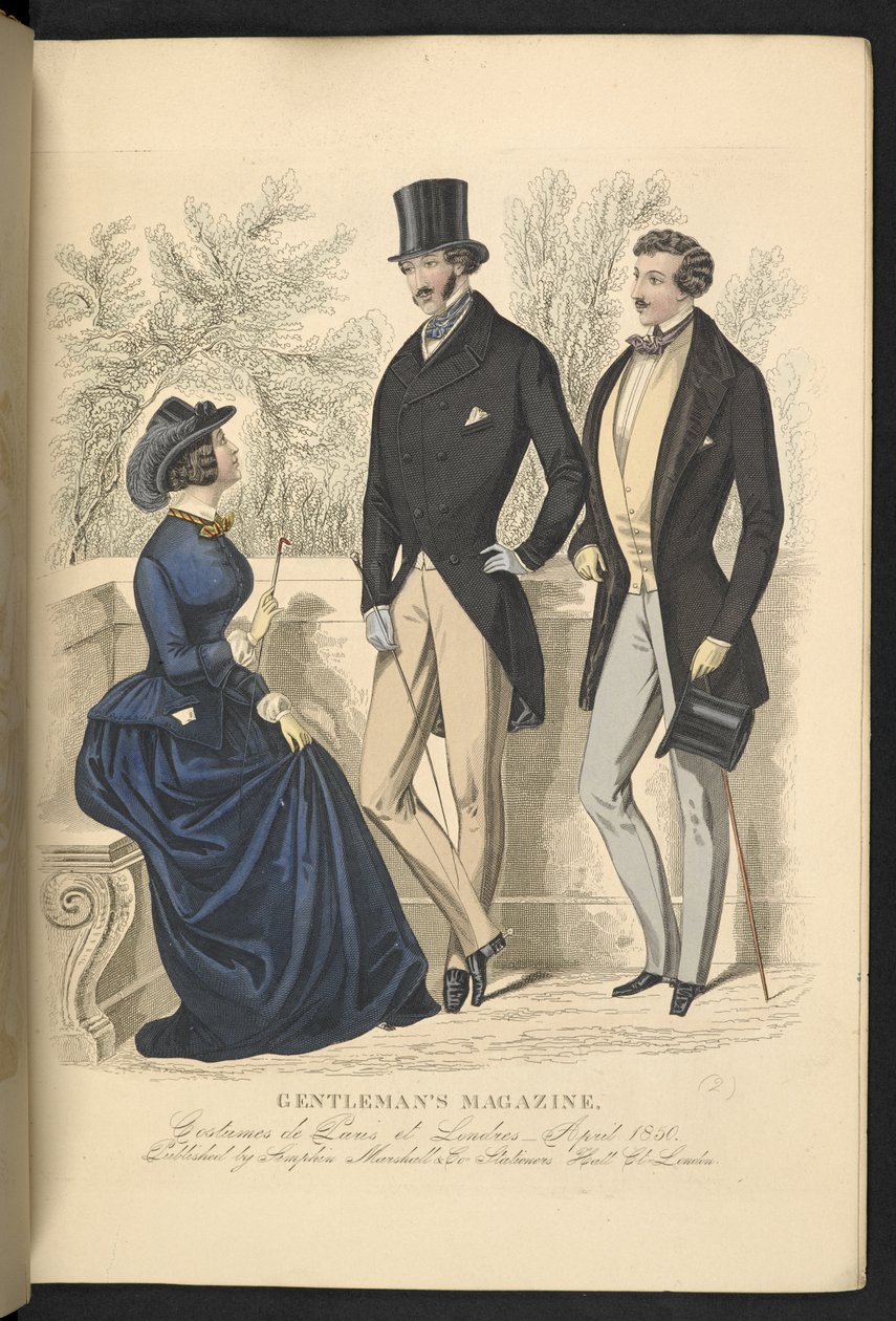 Plate 11, fra 'The Gentleman's Magazine of Fashion, Fancy Costumes, and the Regimentals of the Army, mai 1850 (farge litho) av English School
