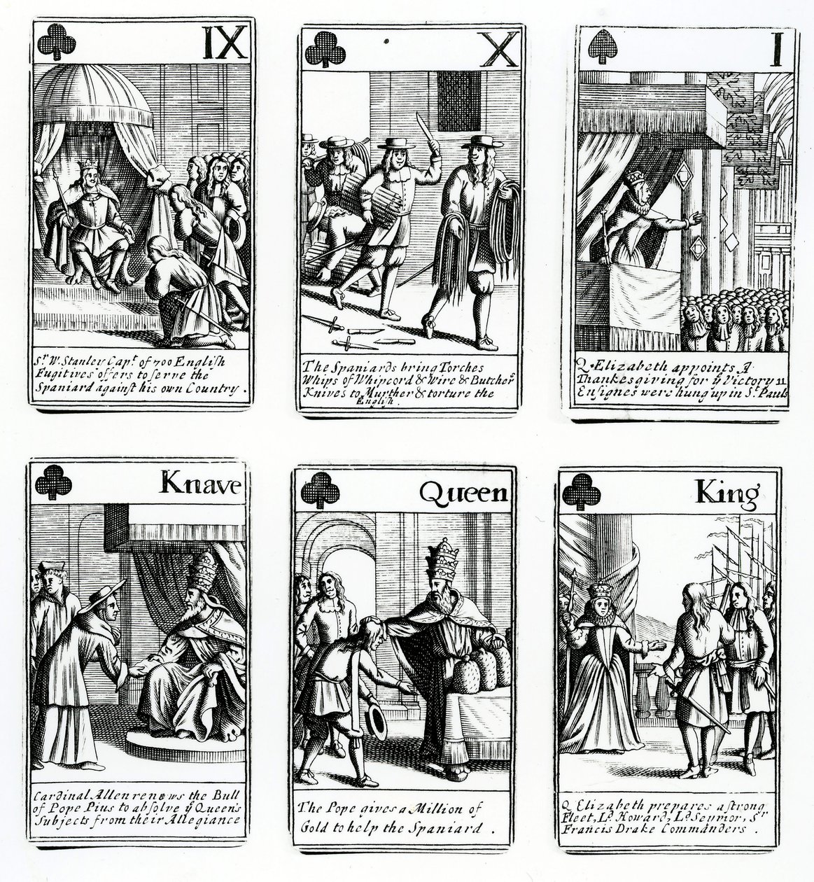 Spillekort som viser hendelsene fra den spanske armadaen, 1699 av English School