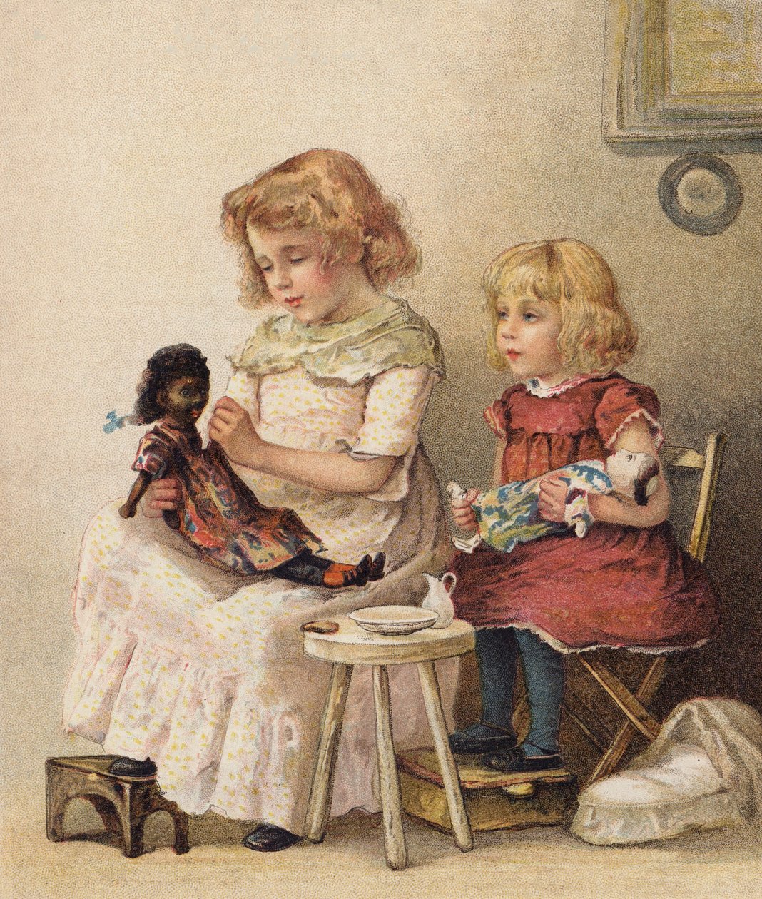 Spiller hos mødre (chromolitho) av English School
