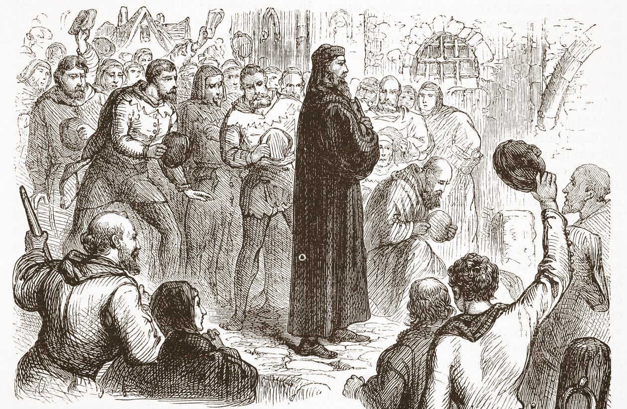 Populær demonstrasjon på Lambeth Palace til fordel for Wickliffe, illustrasjon fra The History of Protestantism av James Aitken Wylie (1808-1890), pub. 1878 av English School