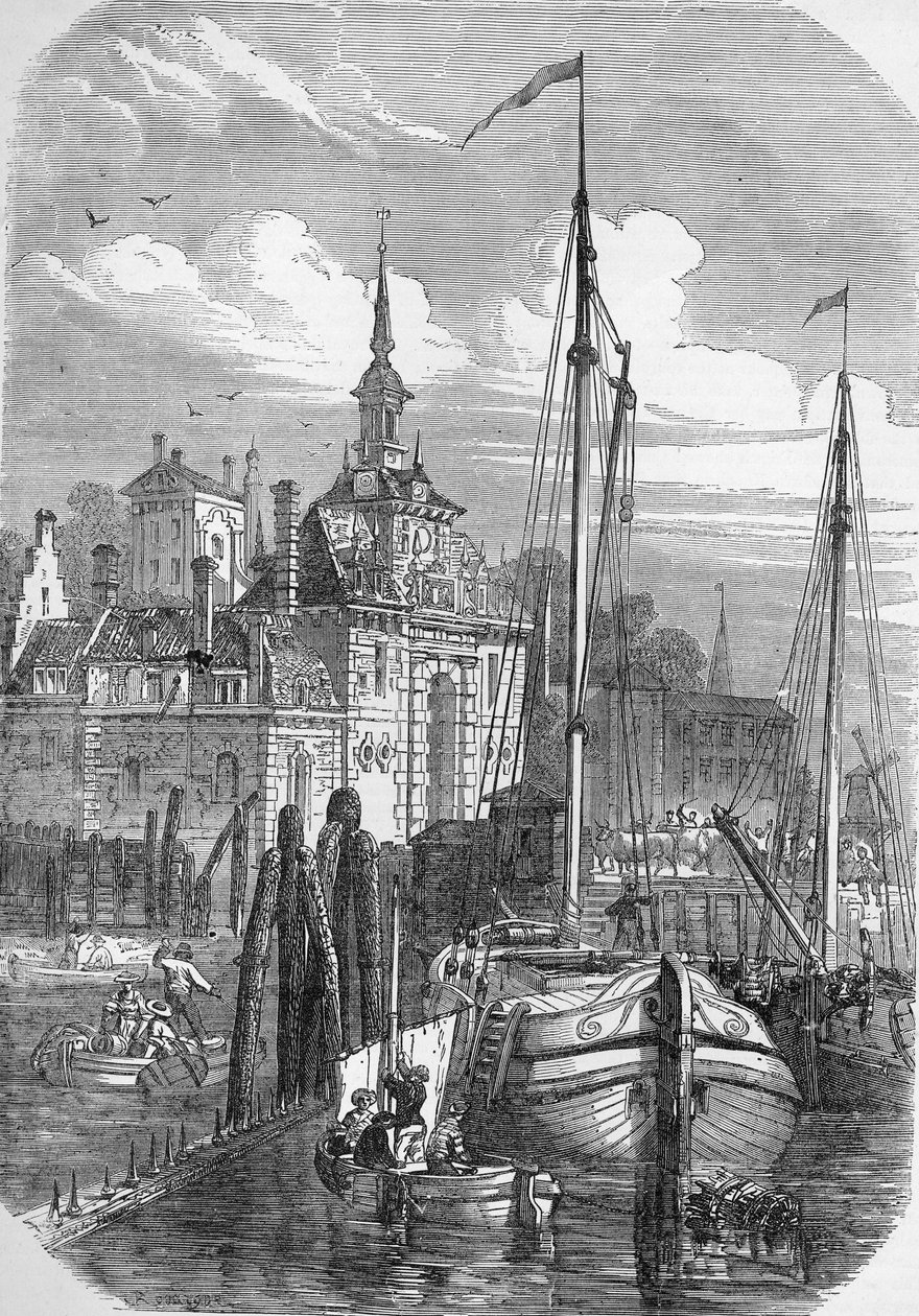 Port of Rotterdam, Holland, fra 'The Illustrated London News', 1810 av English School
