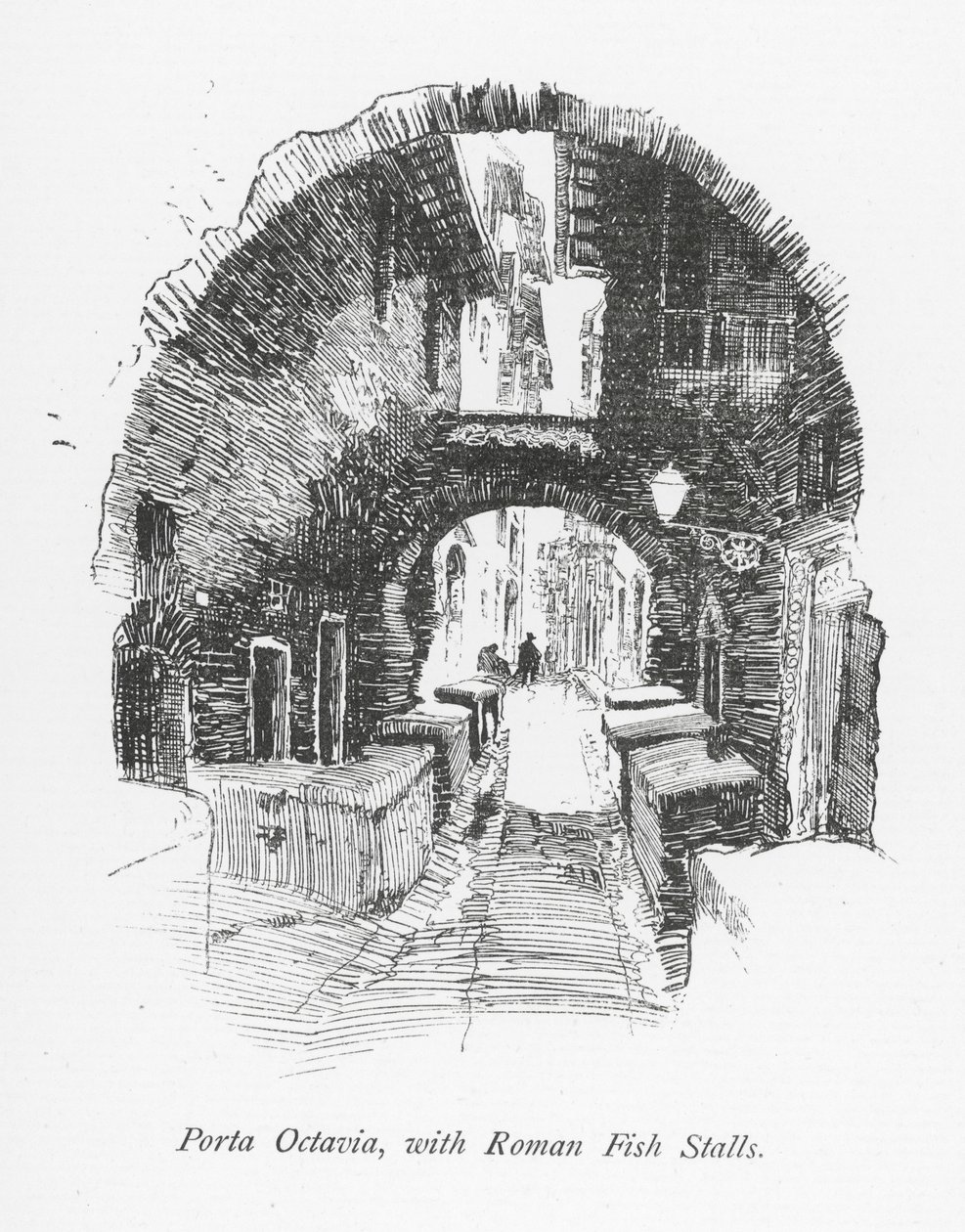 Porta Octavia, med romerske fiskeboder (litografi) av English School