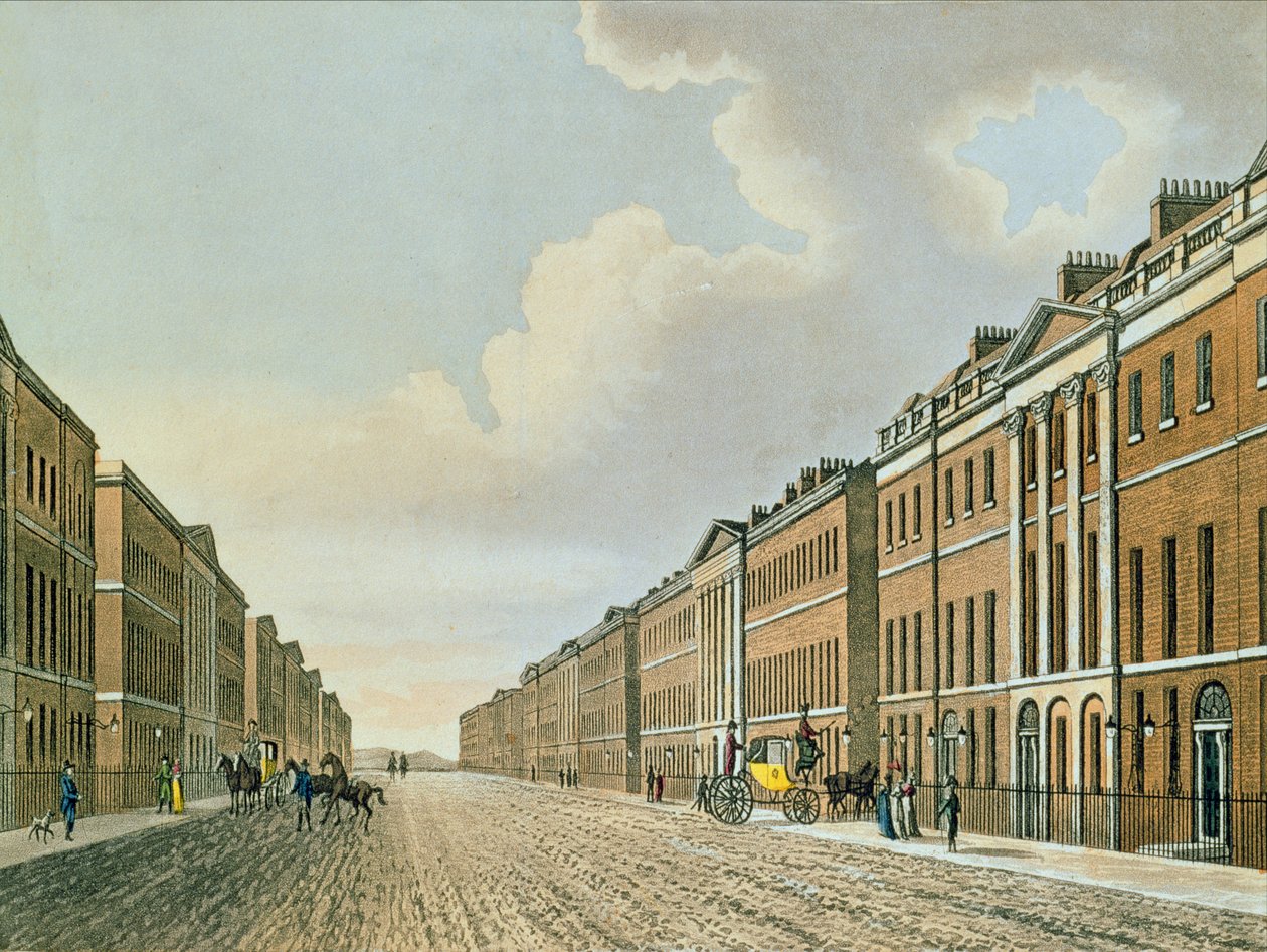 Portland Place, ca. 1812 (farget akvatint) av English School
