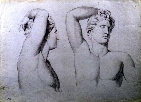 Portrait Busts of Nudes, ca. 1780 (kritt på papir) av English School