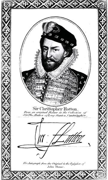 Portrett og signatur av Sir Christopher Hatton (1540-91) av English School