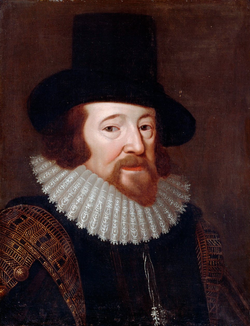 ""Portrett av Francis Bacon (1561-1626), engelsk statsmann og filosof"" Anonymt maleri rundt 1622 - Olje på lerret Dim 61x47 cm av English School