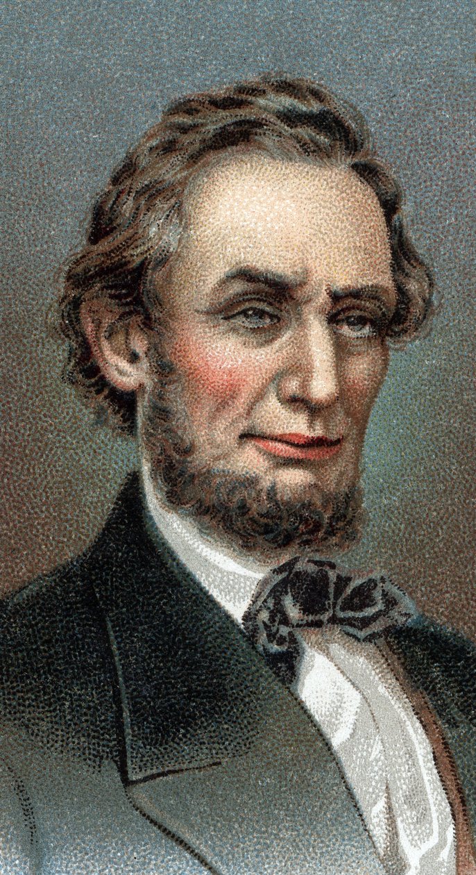 Portrait of Abraham Lincoln - Portrait of Abraham Lincoln (1809-1865) 16th president of the United States of America - Fra serien "" Leaders of Men"" - Chromolithography - English School, 20th century - av English School