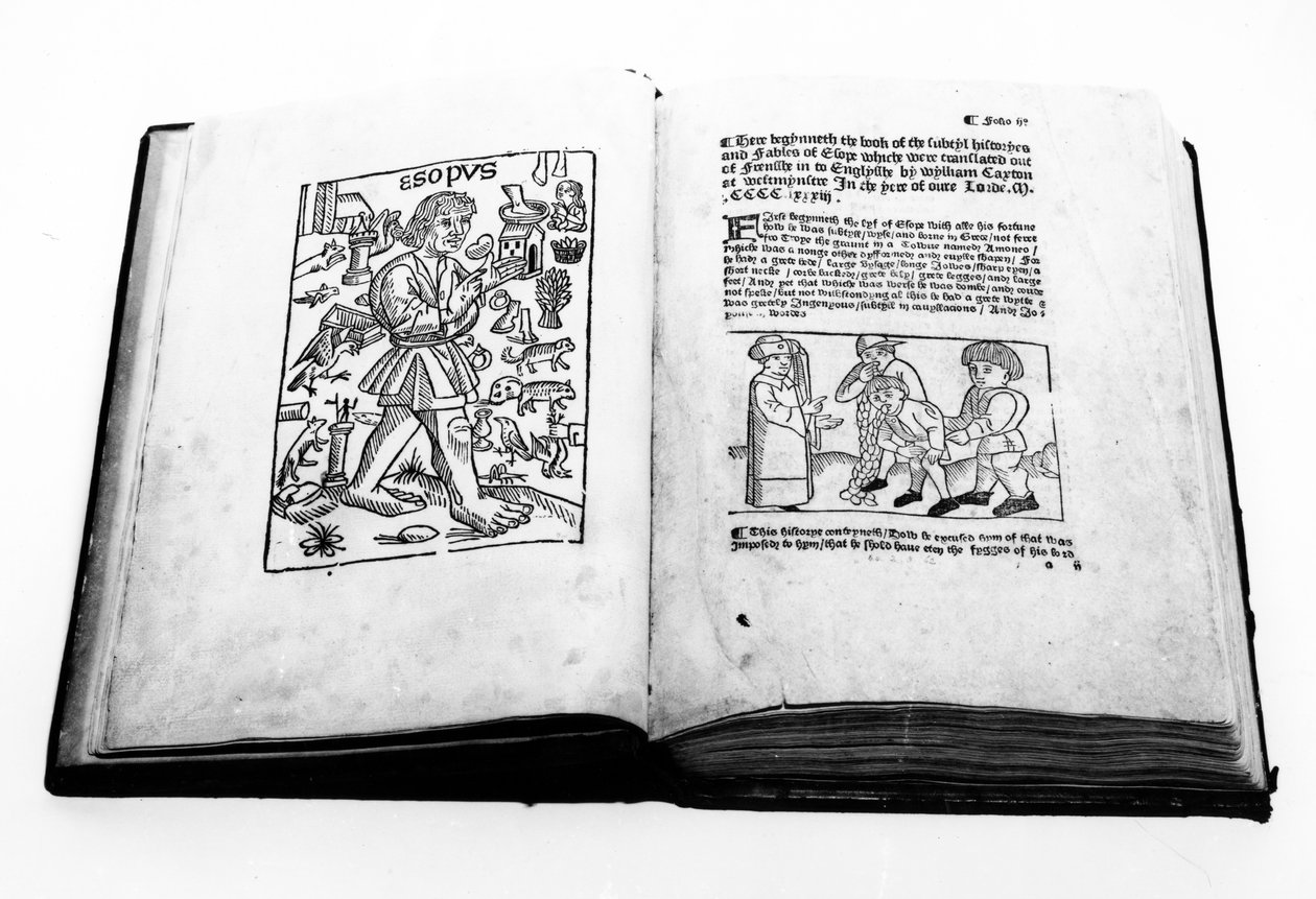 Portrait of Aesop, fra en illustrert oversettelse av Aesops Fables av William Caxton (ca. 1422-91) 1434 av English School