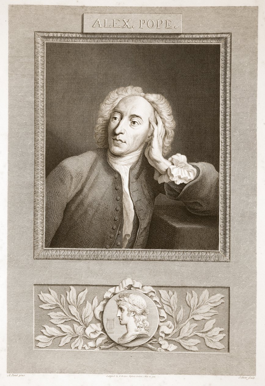 Portrett av Alexander Pope, illustrasjon fra David Humes The History of England, pub. av R. Bowyer, London, 1812 av English School