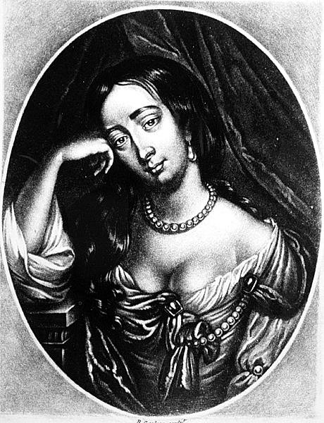 Portrett av Barbara Villiers, hertuginne av Cleveland (1641-1709) gravert av Richard Earlom (1743-1822) fra Illustrious Characters in British History (mezzotint) av English School
