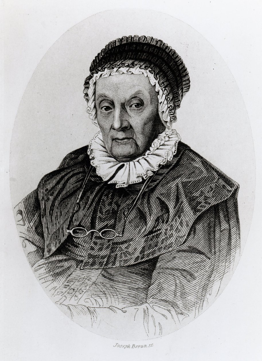 Portrett av Caroline Herschel (1750-1848) i en alder av 92, gravert av Joseph Brown av English School