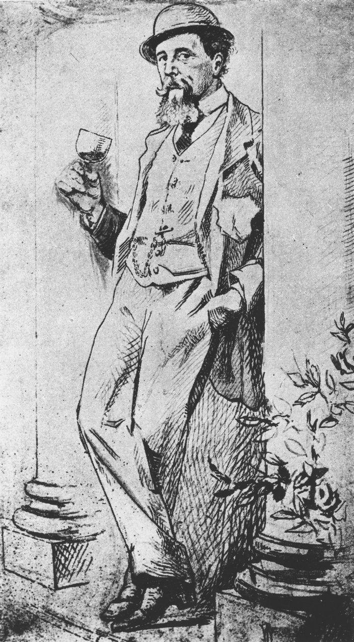 Portrett av Charles Dickens (1812-70), fra Drinking with Dickens skrevet av Cedric Charles Dickens av English School