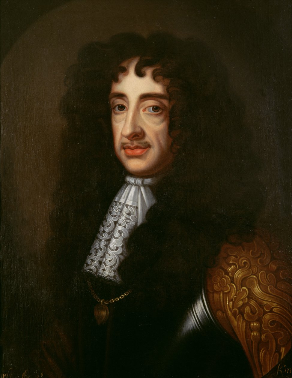Portrett av Charles II (1630-85) av English School