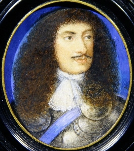 Portrett av Charles II (akvarell på elfenben) av English School