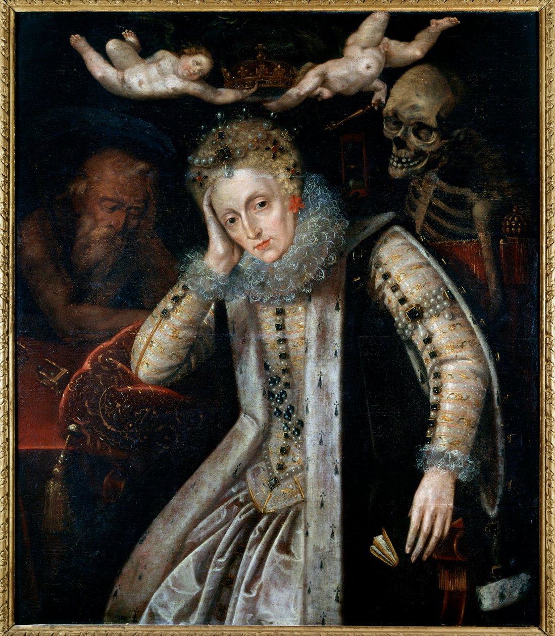 Portrett av Elisabeth Iere, dronning av England (1533 - 1603), mot slutten av livet. Maleri av den engelske skolen av English School